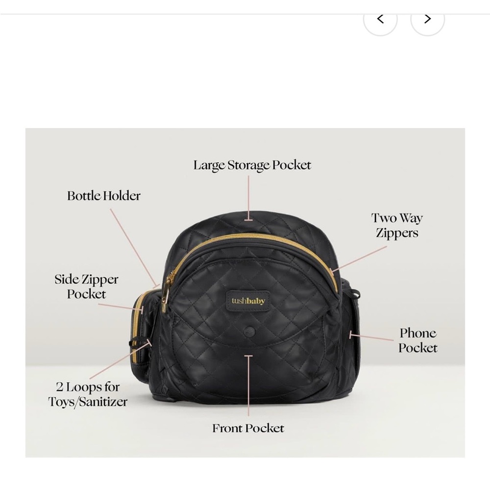 TushBaby Black and Gold Quilted Baby and Child Hip carrier